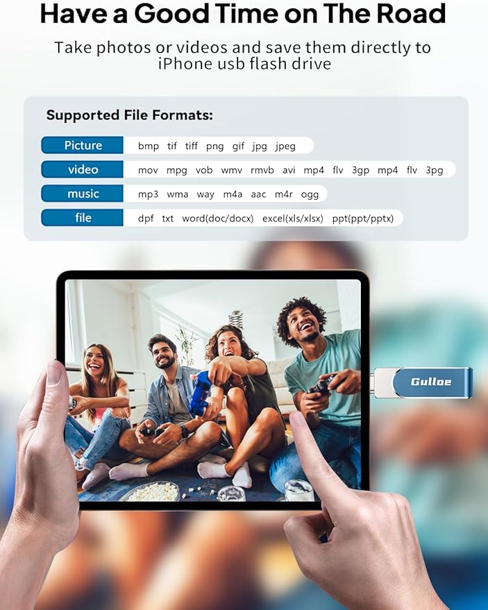 Gulloe 512GB Flash Drive Intended for iPhone, Memory Stick Storage for Photos and Videos Backup, Compatible with iPhone iPad Android PC, Plug and Play, No Application Required (Navy Blue)