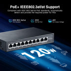 YuLinca 10 Port Mini Gigabit PoE Switch with 8 PoE+ Port, 2 Gigabit RJ45 Uplink, 10/100/1000Mbps, IEEE802.3af/at, Max 120W, Metal Fanless Plug & Play Ethernet Switch