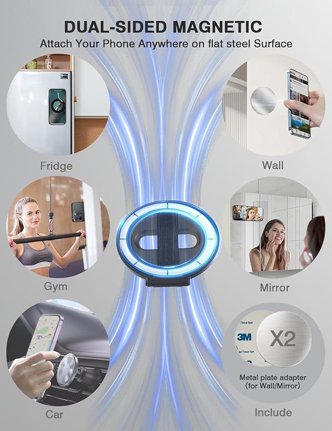 Grat 2 Magnetic Phone Grip Kickstand, [Elastic Finger Strap] Phone Loop Holder, Dual-Sided Magnet Ring Stand Compatible with Magsafe Series iPhone 16 15 14 13 12 Pro max, Black