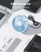 USB Desk Fan, 5 Inch Mini Portable, 3 Speeds Strong Airflow Personal Desktop, Detachable Cooling Fan 360° Rotation Quiet Small Fan for Desk Home Office Travel Car, Blue, 5ft Cable