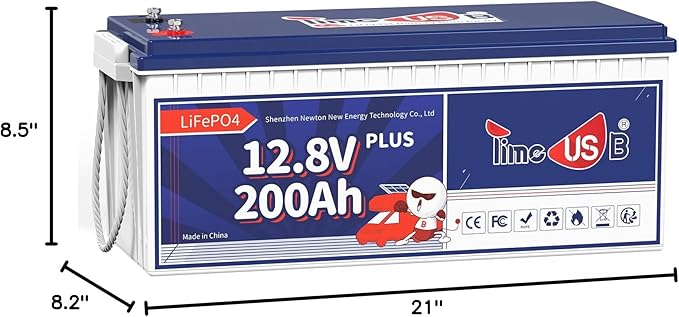 12V 200Ah Plus LiFePO4 Battery, Built-in 200A BMS, Deep Cycle Battery with Max 2560W Output Power, Perfect for Your RVs, Solar System, Off-grid, Travel Trailer, etc