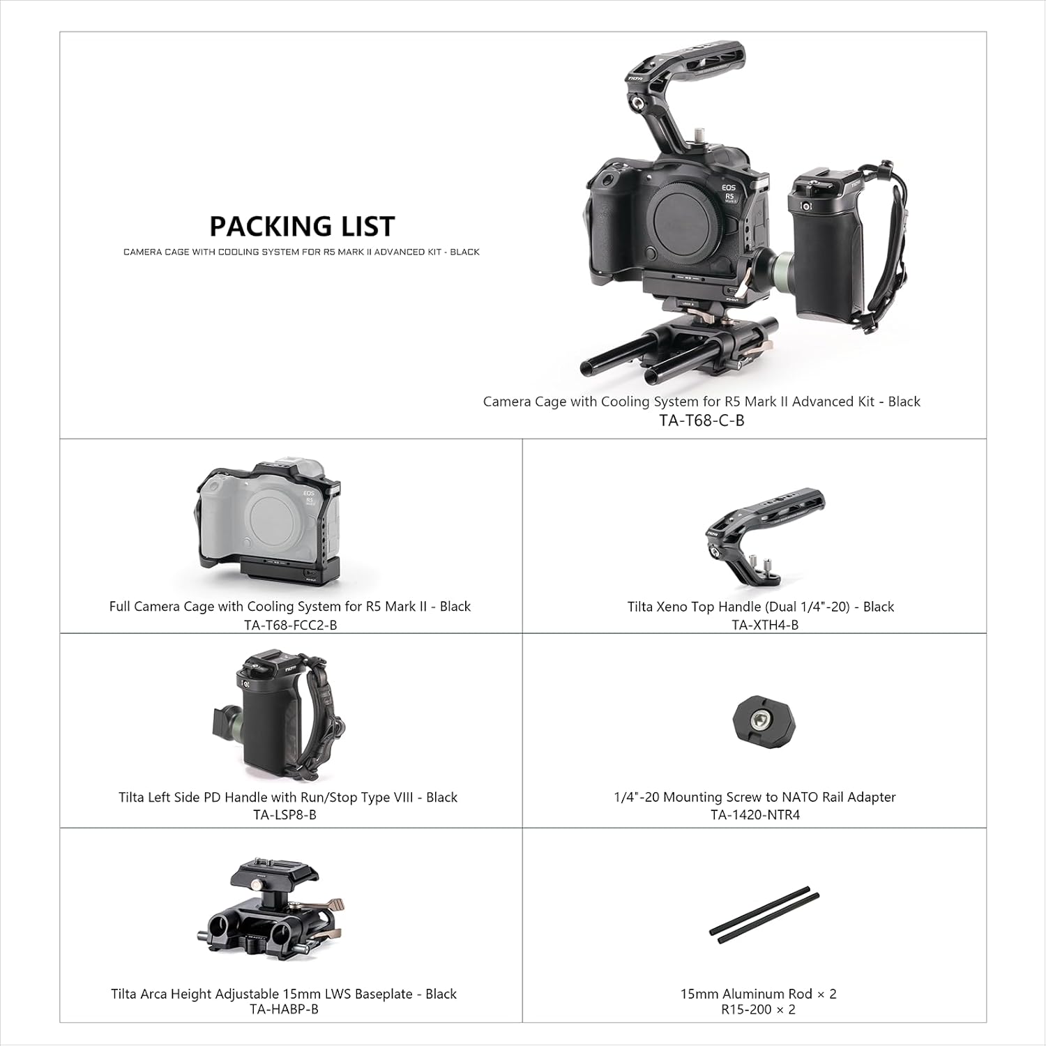 Tilta Camera Cage Advanced Kit with Cooling System Compatible with Canon R5 Mark II - Black