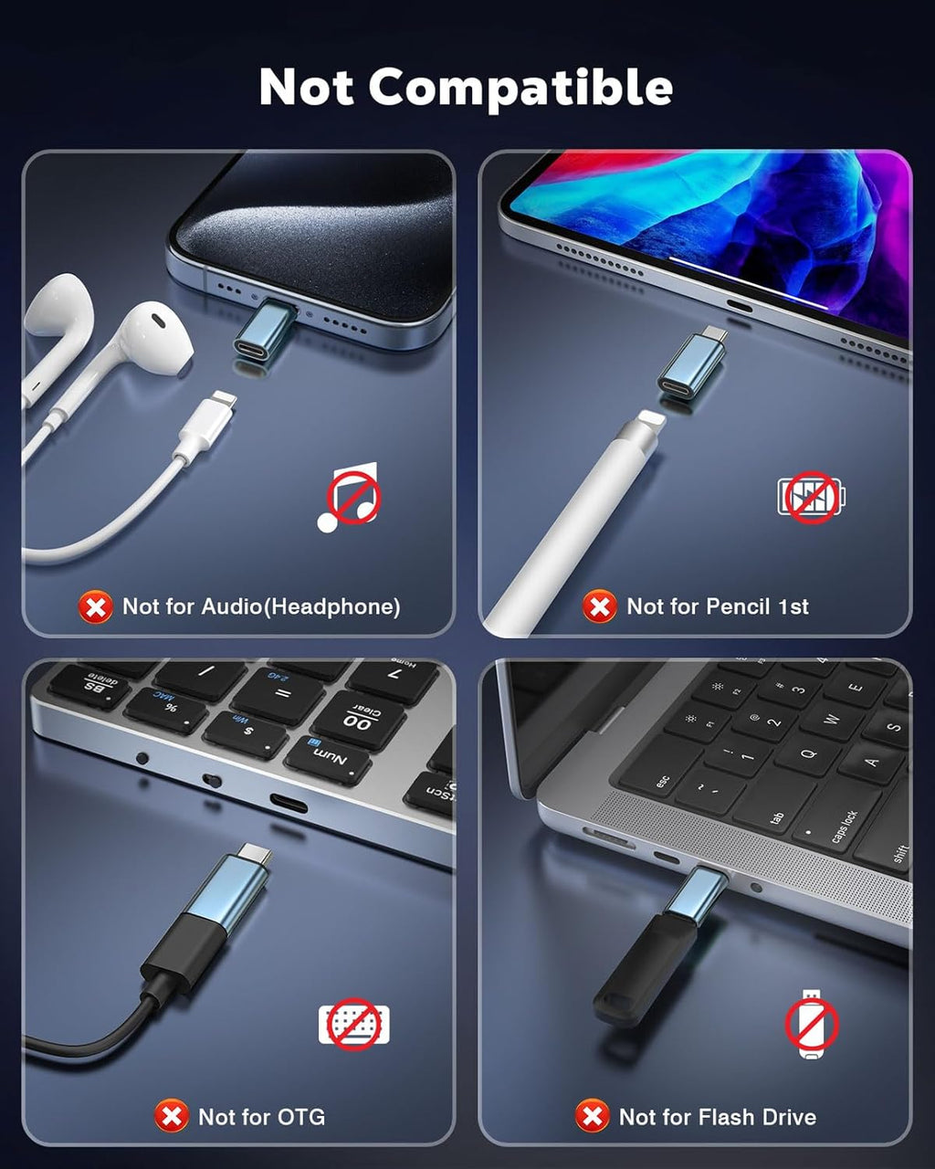 MoKo Lightning to USB C Adapter 2Pack, NOT for Lightning Earbuds/Headphones/OTG, USB-C to Lightning Adapter for iPhone Air 17 16 15 Pro Max Plus,iPad Pro/Air,Galaxy,ONLY for Charging/Data Sync, Cyan