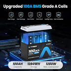 2Pack 12V 100AH Low Temp Cutoff LiFePO4 Lithium Battery with 1280W, Built-in 100A BMS, 5000+ Cycles Rechargeable Battery, Perfect for RV/Camper, Solar, and Off-Grid Applications, etc.