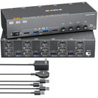 HDMI+2 Displayport KVM Switch 3 Monitors 4 Computers 8K@60Hz 4K@144Hz,4 Port KVM Switches Triple Monitor Share 3 Display and 4 USB3.0 Ports Support Extended/Mirror Mode.