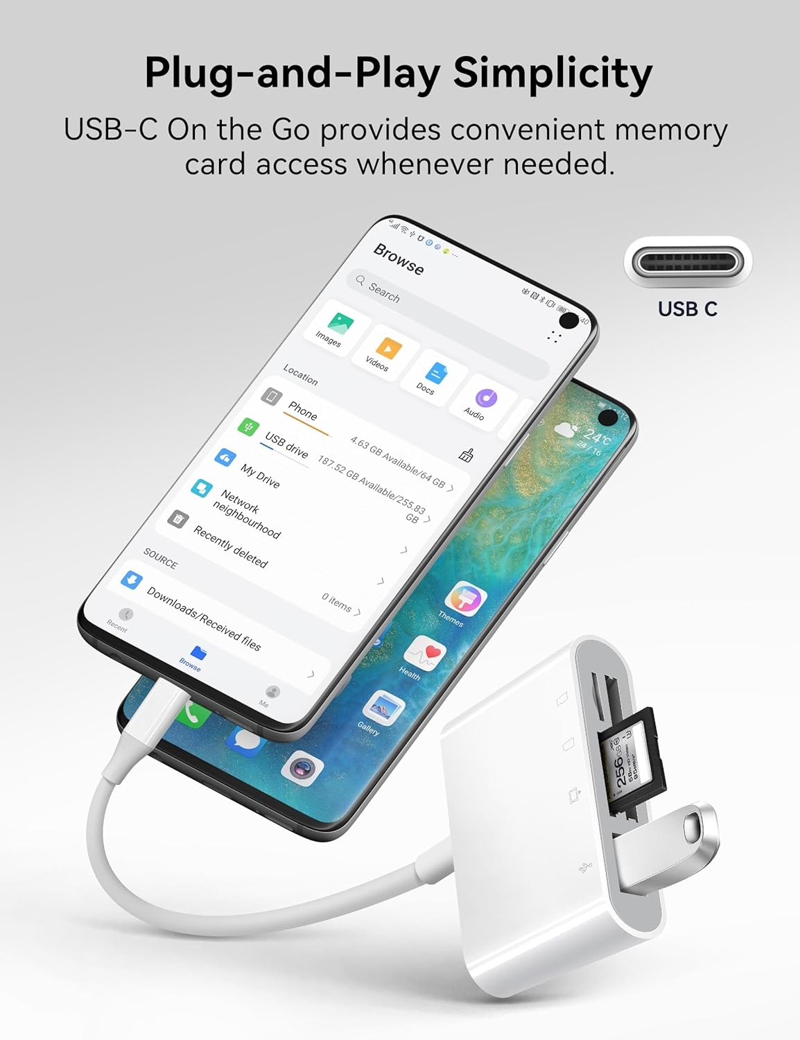 SD Card Reader, USB C to Micro SD/TF/CF Memory Card Reader, 4 in 1 USB Type C Camera Adapter for iPhone 15, iPad Pro, MacBook, Supports Memory Card SD/Micro SD/TF/Compact Flash