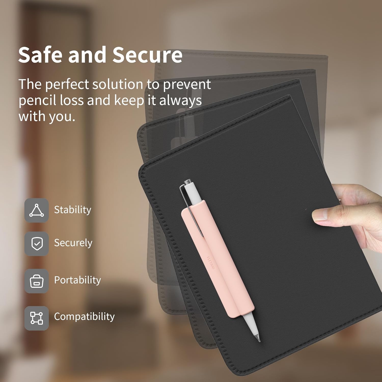 ELETIUO Pencil Holder For Most Pens,Pencils,Self-Adhesive Stick To Notebooks,Diary,Desks,Whiteboards Or Any Surface,Silicone Pen Holder For Home,Office And Desk Organization,Pink