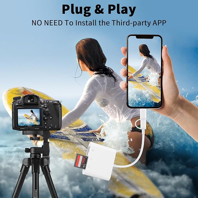 Lightning and USB C SD Card Reader for iPhone iPad Mac Android Phone Laptop, 3 in 2 Memory Card Reader Supports Compact Flash SD Micro SD CF Card, Digital Camera Adapter Plug and Play