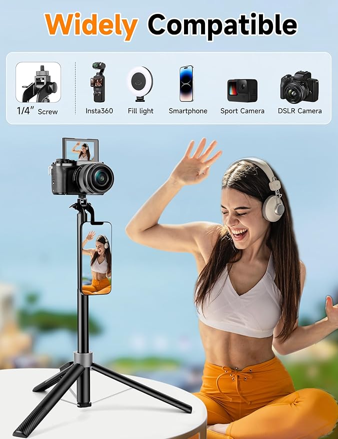 Magnetic Phone Tripod, 70" Selfie Stick Tripod for iPhone Magsafe with Rechargeable Remote & 2 in 1 Magnetic Holder, Portable Cellphone Stand for Recording Travel, Compatible with iPhone and Android