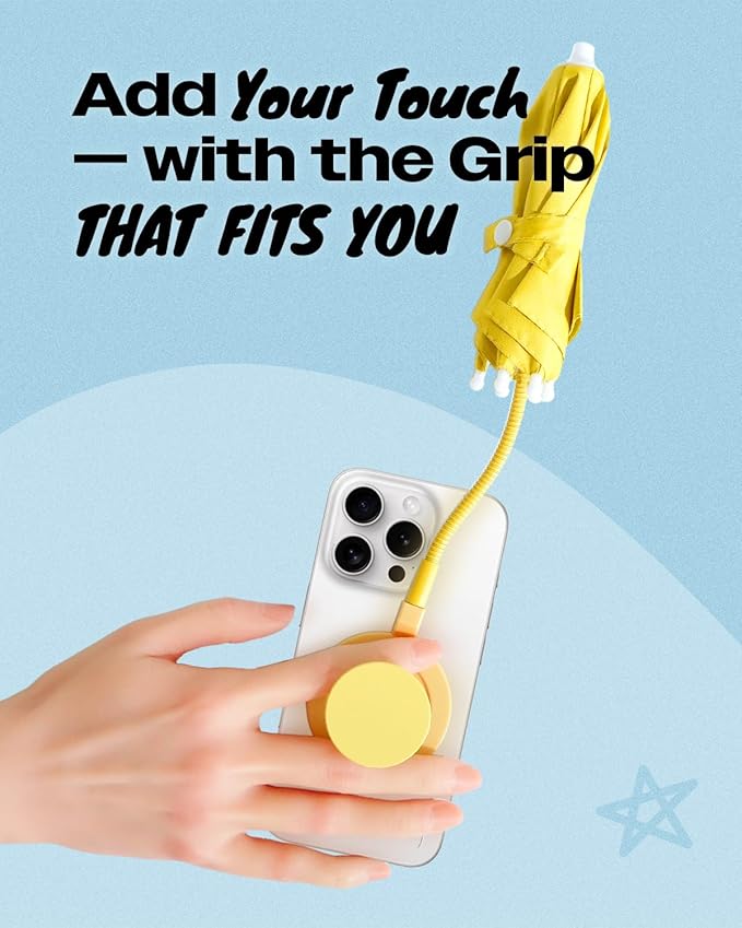 3 in 1 Magnetic Umbrella Sunshade Collapsible Expandable Phone Grip & Stand - Elegant Magsafe Compatible Phone Holder for Secure Grip and Hands-Free Viewing (Yellow)
