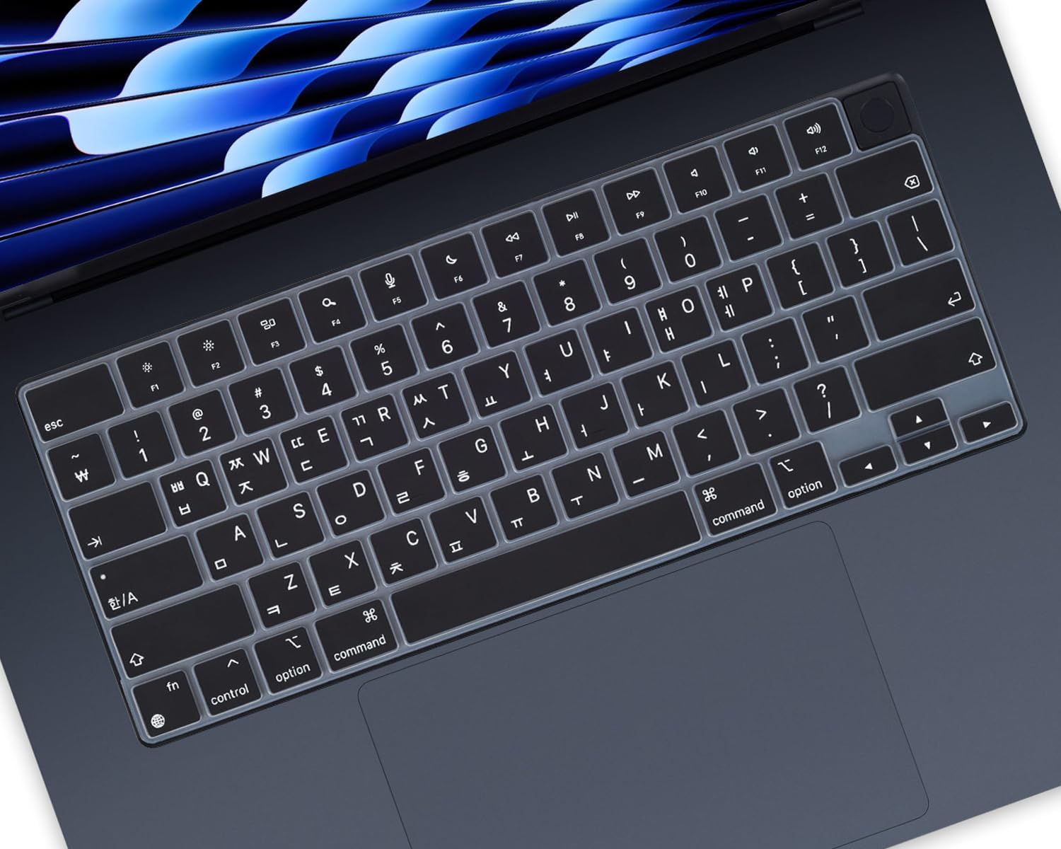 Korean Keyboard Cover for Apple 2025 2024 2023 MacBook Air Laptop with M4 M3 M2 chip 15.3-inch A3241 A3114 A2941,MacBook Air 13.6 inch A3240 A3113 A2681 Skin Protector-Black