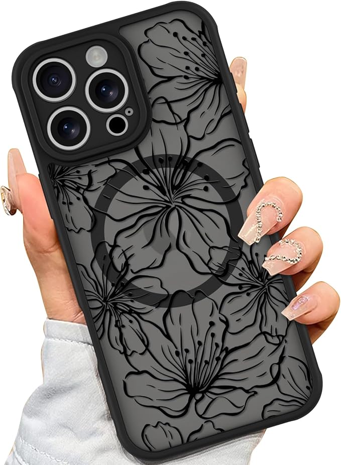 AIGOMARA Case for iPhone 16 Pro [Compatible with MagSafe] Aesthetic Blooming Flowers for Women Girls Soft TPU Bumper Hard PC Back Anti-Fall Shockproof Protective Slim Magnetic Cover