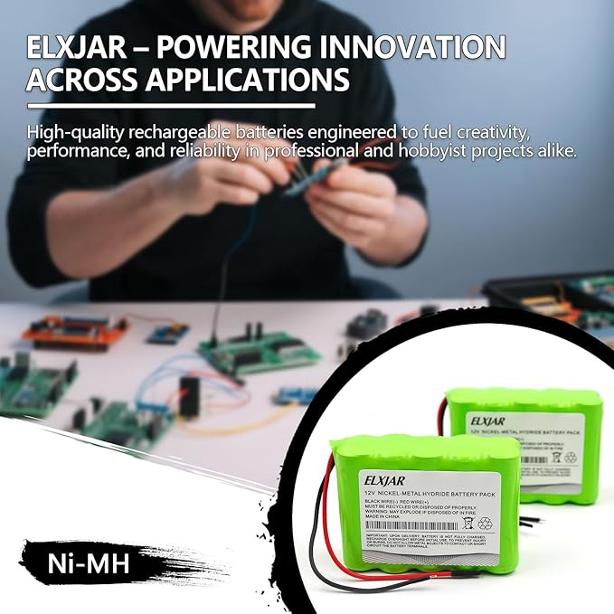 (2-Pack) 12V NiMH Battery Pack AA2000mAh, 10-Cell Rechargeable Replacement for RC Models, LED Kits, Medical Equipment, DIY Projects
