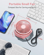 USB Desk Fan, 5 Inch Mini Portable, 3 Speeds Strong Airflow Personal Desktop, Detachable Cooling Fan 360° Rotation Quiet Small Fan for Desk Home Office Travel Car, Pink, 5ft Cable