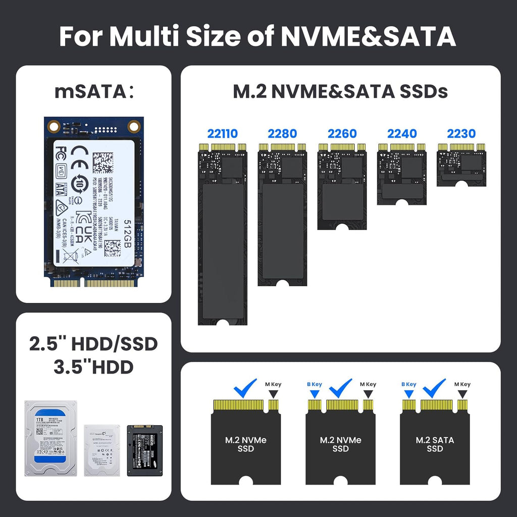 CR311 3-in-1 SSD Cloner, USB3.2 Gen2*2 M.2 Reader, Supports M.2 NVMe/SATA, SATA 2.5''/3.5'' HDD