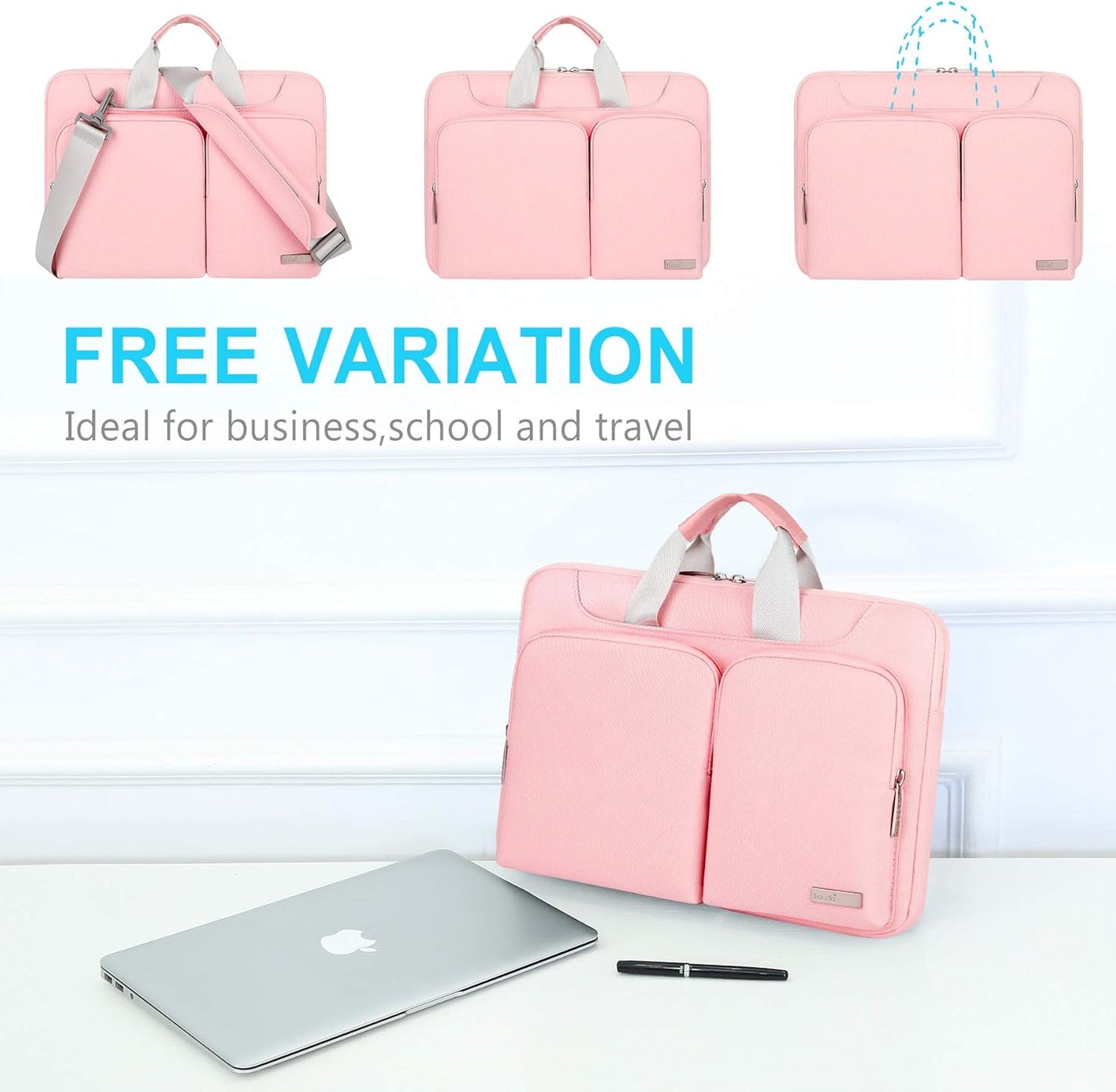 Lacdo 360° Protective Laptop Shoulder Bag, 15-15.6 inch Laptop Sleeve Case for Acer HP Lenovo Dell ASUS Laptop, Acer Aspire, HP Pavilion, Dell Inspiron, Lenovo IdeaPad,ASUS ZenBook Computer Bag, Pink
