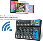 Depusheng HT7 Bluetooth Portable Audio Mixer w/USB DJ Sound Mixing Console MP3 Jack 48V Power for Computer Recording, 7-Channel Bands Mixing Boards For Studio Recording