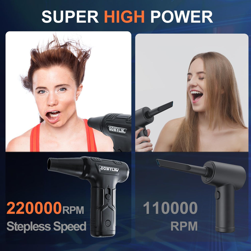 Compressed Air Duster, 220,000RPM Strong Compressed Air, Brushless Canned Air Duster for Computer with LED, 3 Speed Speed Mini Blower Air Blower for Car, Computer, Keyboard