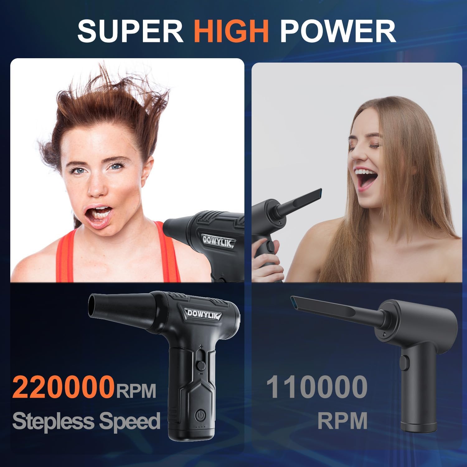 Compressed Air Duster, 220,000RPM Strong Compressed Air, Brushless Canned Air Duster for Computer with LED, 3 Speed Speed Mini Blower Air Blower for Car, Computer, Keyboard