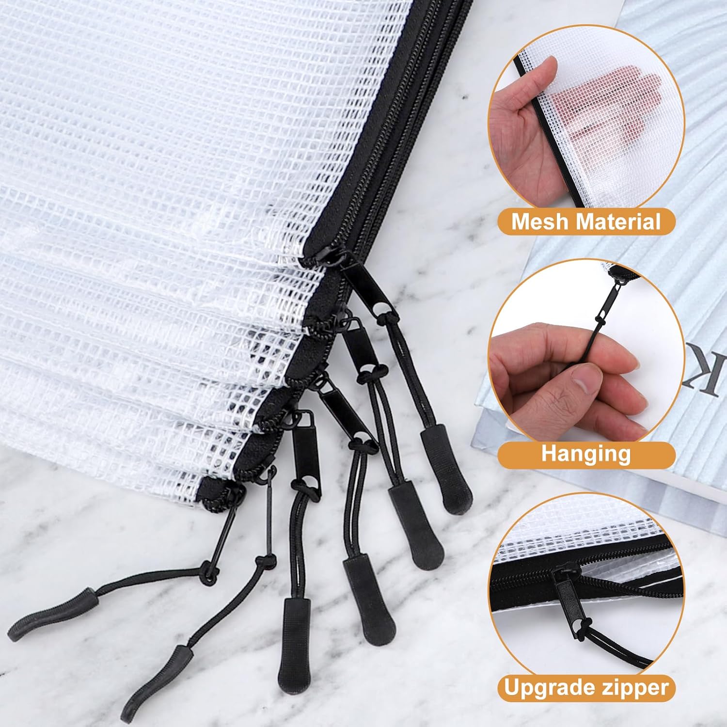 24pcs Mesh Zipper Pouch Puzzle Storage Bags A3 17x12 Inches Large File Bags Black Reusable Zipper Pouches for Organizing, Classroom Board Game Organization