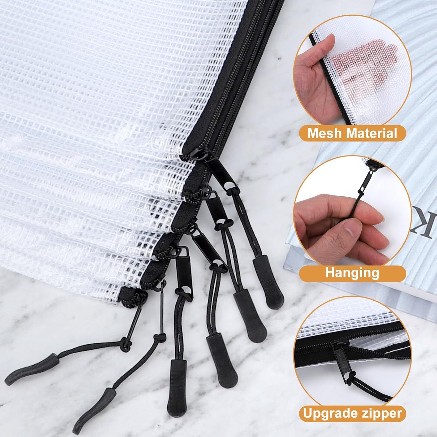 12pcs Mesh Zipper Pouch Puzzle Storage Bags A3 17x12 Inches Large File Bags Black Reusable Zipper Pouches for Organizing, Classroom Board Game Organization