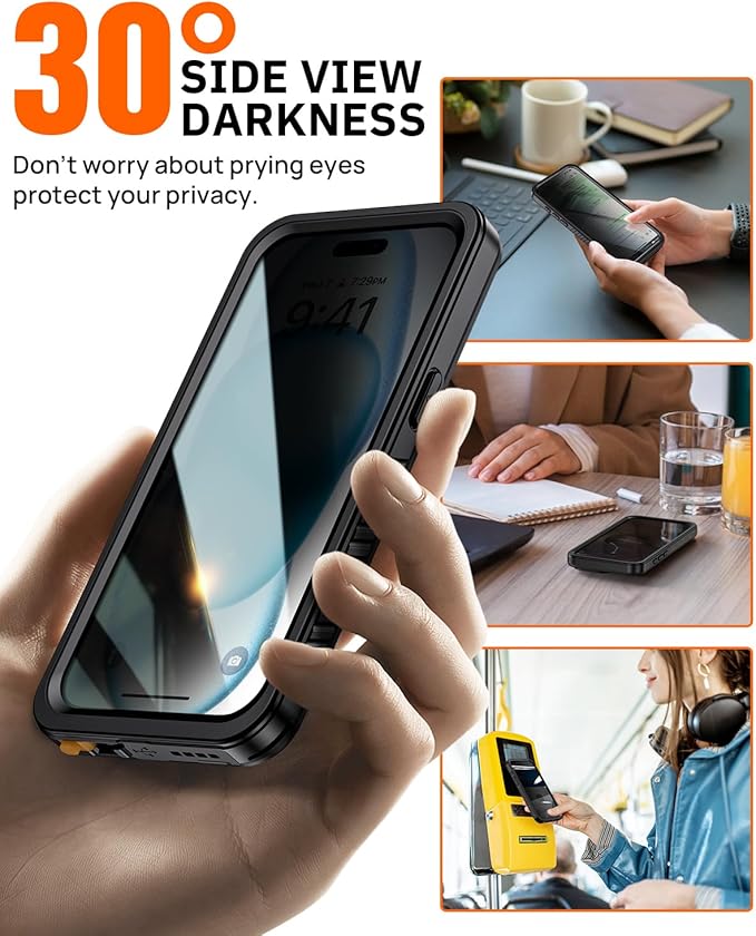 Lanhiem for iPhone 15 Privacy Case, Waterproof Dustproof Shockproof Cases for iPhone 15 with Privacy Screen Protector, Full Body Heavy Duty Protective Cover for iPhone 15-6.1 inch (Black)