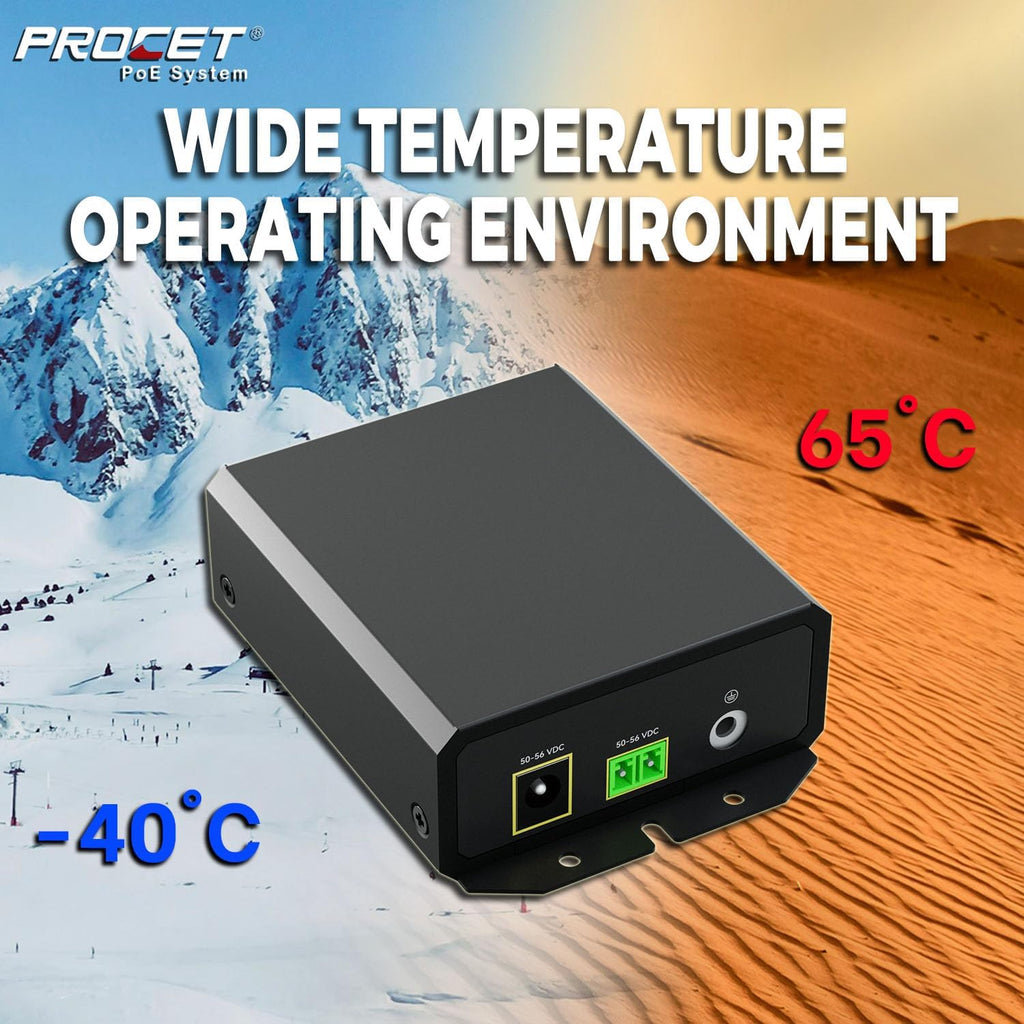 PROCET Gigabit PoE++ Injector 90W, IEEE802.3 af/at/bt Compliant 10/100/1000Mbps Industrial PoE Adapter with Wide Temp -40°F to 149°F, 6KV Surge Protection, 50-5V DC Jack/ 2PIN Input, PT-PSE109GBRO-D