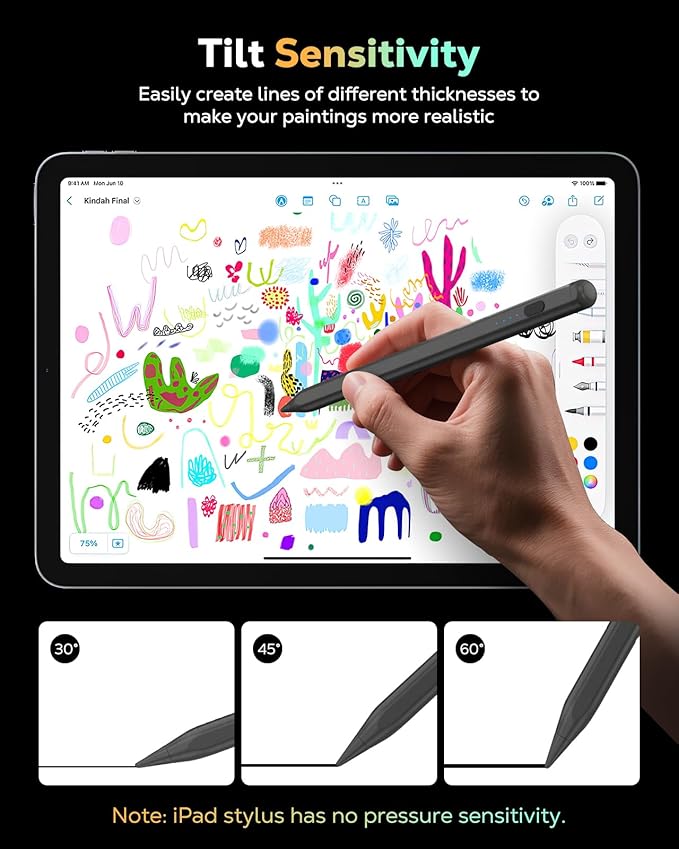 MoKo Pencil for iPad (A16) 11th 10th Gen, Stylus Pen for 2018-2025 Apple iPad 11/10/9/8/7/6/A16, Mini 7/6/5, Air M3/M2 11"/13"/5/4/3, Pro M4 13"/12.9"/11" Tilt Sensitivity, USB-C Fast Charging, Gray