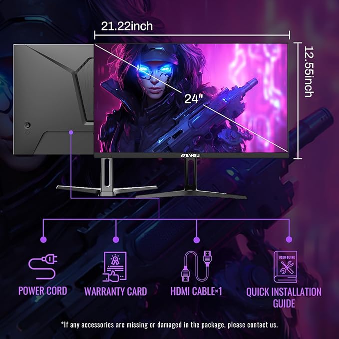 SANSUI 24 Inch Gaming Monitor 180Hz, Computer Monitor with Speakers 1*DP 2*HDMI Ports, FHD 1080P 110% sRGB VESA Support Eye Cares (One HDMI Cable Included ES-G24F4S)