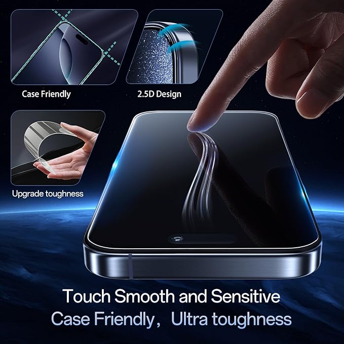 Screen Protector for iPhone 16 Pro[6.3 Inch],3RD Colorless Anti-Blue Light Tempered Glass Films,HD Clear, 9H Hardness, No Bubbles, Case Friendly 2 Pack