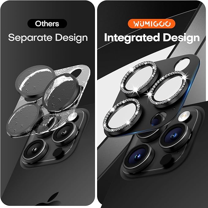 Camera Lens Protector for iPhone 16 Pro Max/16 Pro/15 Pro Max/15 Pro/14 Pro Max/14 Pro, Aluminum Alloy Sapphire Glass Camera Screen Cover, Case Friendly- Black Diamond