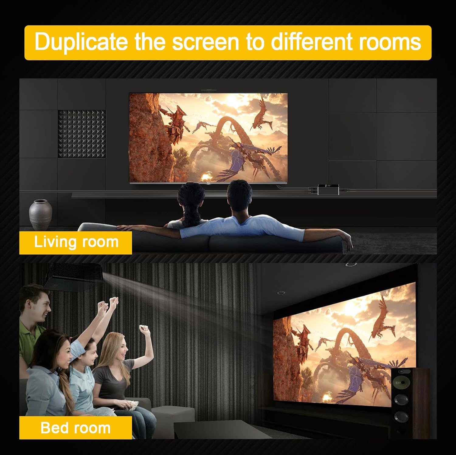 4K@60Hz HDMI Splitter 1x2 4:4:4,18 Gbps,Supports Soundbar,HDCP Bypass,EDID,Duplicate/Mirror/Copy,Downscale, HDR,Dolby Vision Atmos,4K HDMI Splitter 1 in 2 Out for Dual Monitors