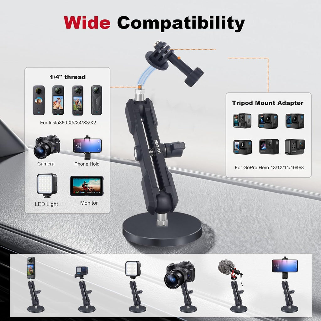 Magnetic Camera Mount for Action Camera, 12 Strong Magnet Base with 360 Rotation Ball Head- Quick Car Holder Attachment for DJl Action 5 Pro 4 Osm0 Pocket 3 GoPrO Max her0 13 12 lnsta36o X5 X4,JC030