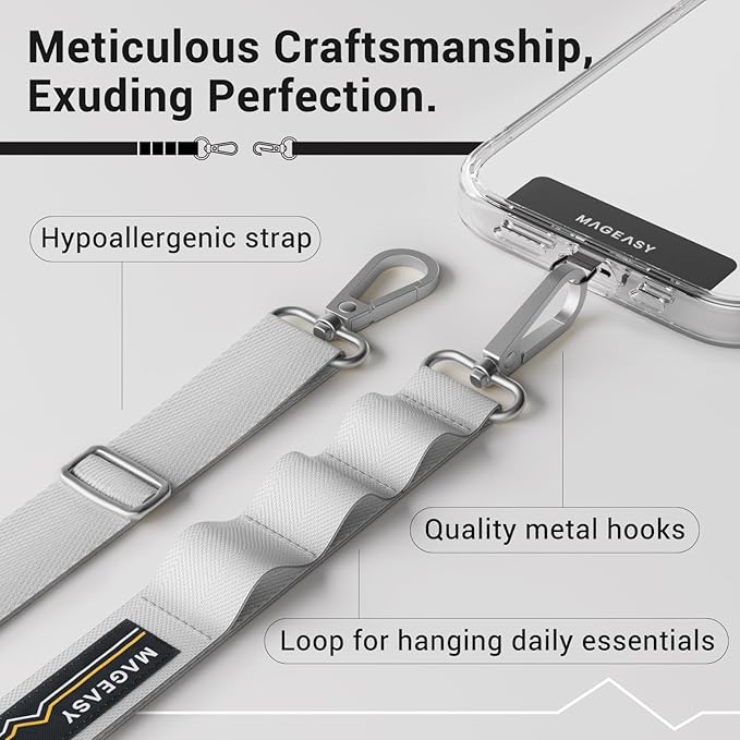 MAGEASY Universal Cell Phone Lanyard Crossbody - Anti-Theft Crossbody Phone Strap for iPhone 16 Pro Max & Most Smartphones, for Men & Women | 20mm (Galaxy Gray)