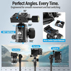 SIRUI Lightweight Carbon Fiber Travel Tripod, 6kg Load Capacity Compact Camera Support with Carry Bag, Portable for DSLR Mirrorless Cameras, Max Height 54" for Hiking Vacation Vlogging