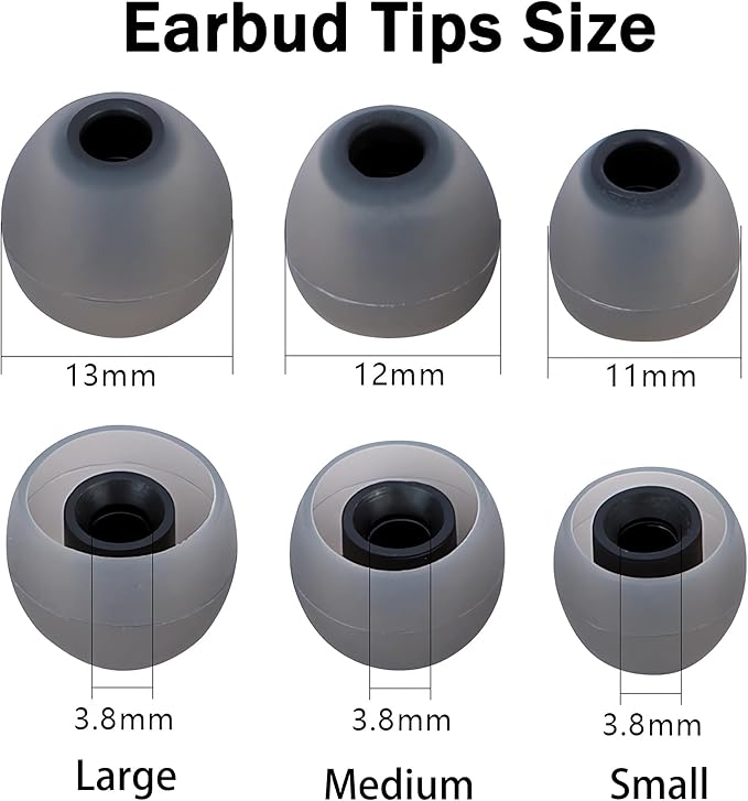 Earbud Replacement Tips Silicone Earbud Tips Ear Tips Fit Most in-Ear Earbuds(Inner Hole 3.8mm -5.1mm) Headphone Earbud Rubber Tips Eartips 9 Pairs S M L