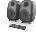 BESTISAN Bookshelf Speakers, 60 Watt Powered Studio Monitor Speaker with Bluetooth 5.0 and Wired Optical Line in Input Port, Bass and Treble Adjustable, Deep Bass, 3 Audio Mode Design (Gray)