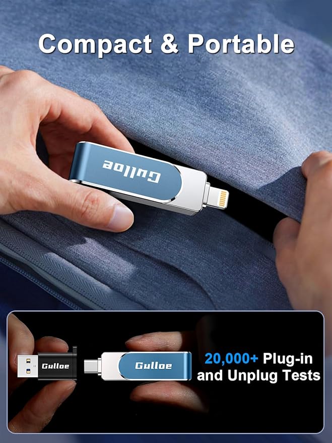Gulloe 512GB Flash Drive Intended for iPhone, Memory Stick Storage for Photos and Videos Backup, Compatible with iPhone iPad Android PC, Plug and Play, No Application Required (Navy Blue)
