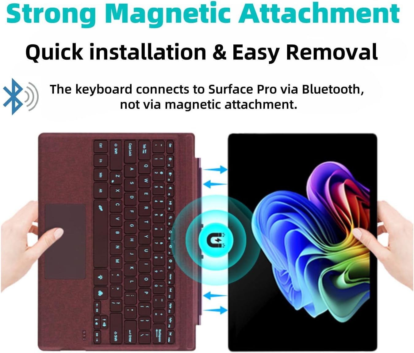 Keyboard for Microsoft Surface Pro Copilot+ (11th Edition) / Pro 11 / Pro 10 / Pro 9 / Pro 8 / Pro X, 13 inch, Detachable Type Cover with Touchpad, 7-Color Backlit & Pen Holder (Wine)