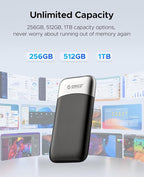 ORICO 256GB Portable SSD, Up to 1050MB/s, Compact with 2 in 1 USB C & A Cable, External Solid State Drives, Reliable Storage for USB C Smartphone, Tablet, PC - M10PRO