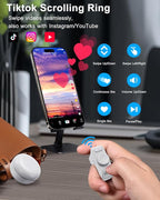 TikTok Scrolling Ring Remote Control, Camera Shutter Remote, Wireless Bluetooth Scrolling Ring for iPhone, iPad, iOS, Android - White