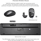 Wireless Keyboard and Mouse Combo, 2.4G Silent Cordless Keyboard Mouse Combo for Windows Chrome Laptop Computer PC Desktop, 106 Keys Full Size with Number Pad, 1600 DPI Optical Mouse (Black)