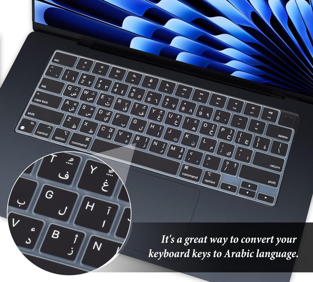 Arabic Keyboard Cover Skin Compatible with Apple 2025 2024 2023 2022 MacBook Air Laptop with M4 M3 M2 chip 15.3 inch A3241 A3114 A2941/MacBook Air 13.6 inch A2681 A3113 A3240 Keyboard Protector-Black