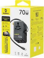 Baseus 70W Universal Travel Adapter with Retractable Cable, 6-in-1 International Plug Adapter, USB-C PD Fast Charging Worldwide Wall Charger for USA/EU/UK/AUS and Over 200 Countries - Enercore CG11