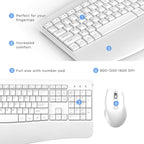 Ergonomic Keyboard and Mouse Combo - Full Size Keyboard Cordless with Palm Wrist Rest Ergonomic Mouse Wireless for Windows Computers Laptops - White(Upgrade)