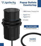 Pop up Outlet for Countertop with Wireless Charger,45W USB C Port, 4.7'' Diameter Round Pop Up Counter Outlet with AC Outlets,USB Ports,Hidden Outlet,Pop Out Outlet