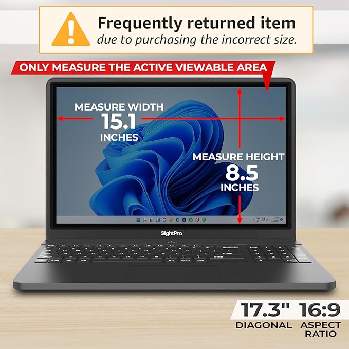 17.3 Inch 16:9 Laptop Privacy Screen Filter - Computer Monitor Privacy Shield and Anti-Glare Protector