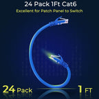 Rapink Patch Cables Cat6 1ft (48 Pack), Ethernet Patch Cable 10G, Cat 6 Patch Cable for Patch Panel to Switch, Flexiable Cat 6 Ethernet Cable with Gold Plated Blue