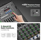 8 Channel Audio Interface DJ Mixing Sound Board 16 DSP Digital Effects With 40khz/24bit Bluetooth USB Rac Interface As Mp3 Player Audio Mixer For Karaoke Streaming Recording