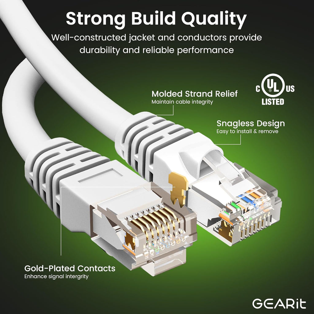 GEARit Cat 6 Ethernet Cable (24-Pack 3 Feet) Cat6 Network Patch, 10Gbps, RJ45, Snagless Cord, Gold-Plated Connectors, Internet for PC, TV, Tablet, Router, Printer, Servers, IT Data Center - White